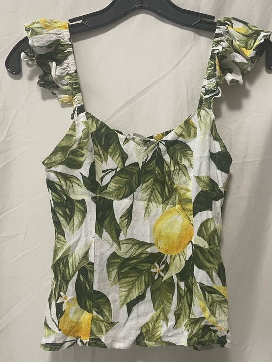 H&M Tops - H&M Lemon Leaf Ruffle Strap Tank Top - White, Yellow & Green